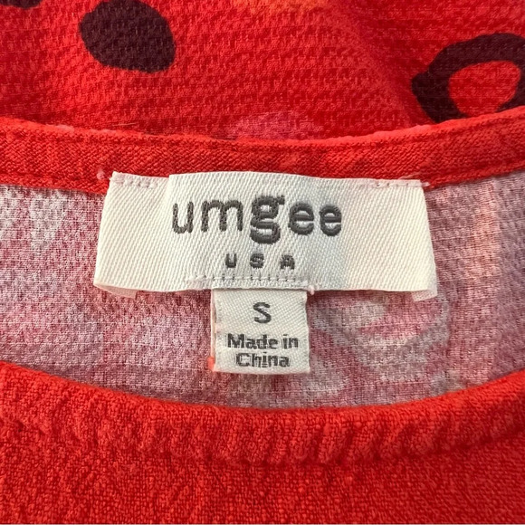 Umgee Vibrant Orange Printed Back Ragged Hem & Sleeves Blouse. Size Small. - Picture 3 of 11